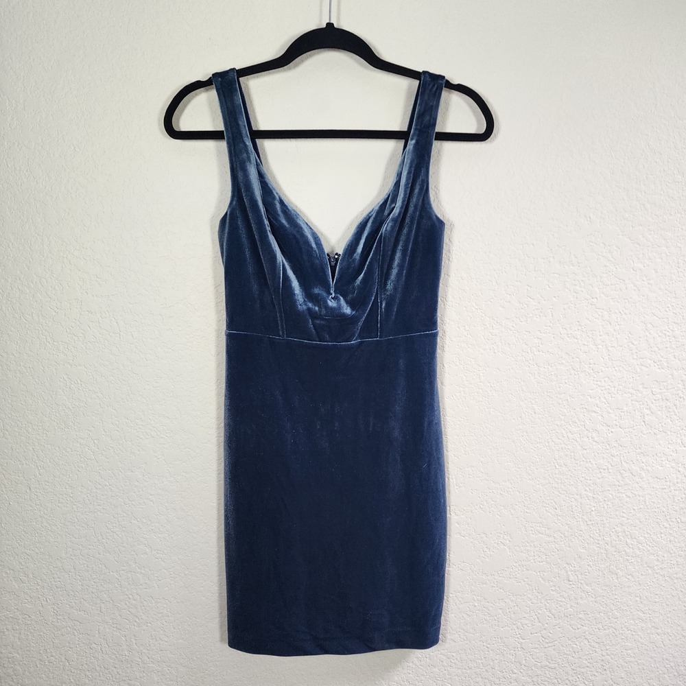 Express Womens Blue Velvet Deep V-Neck Bodycon Mini Dress Size 0